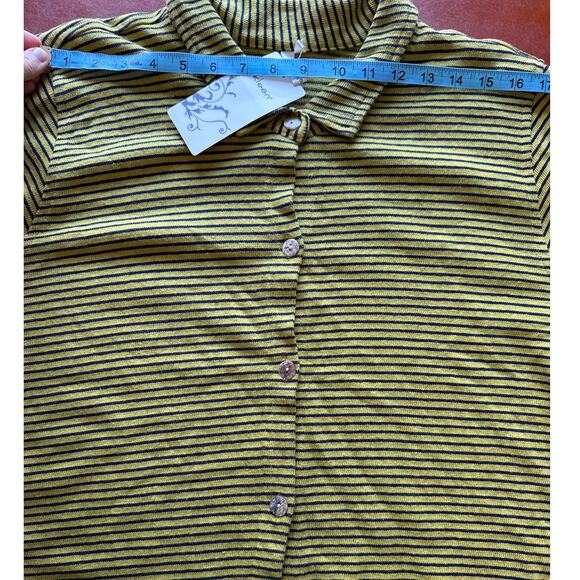 Kleen Womens Black and Yellow Striped Button Down Collared Sweater Jacket XL NWT - Picture 7 of 9